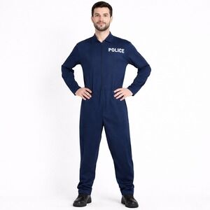 Spirit Halloween Costume Jumpsuit Adult Medium Police Officer Uniform Blue